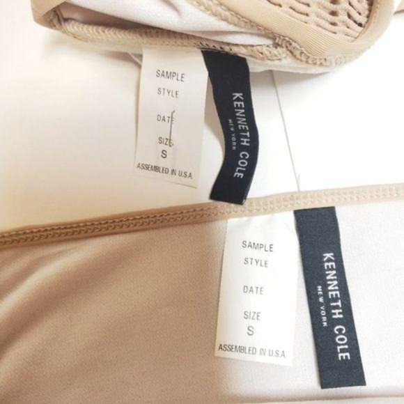 Kenneth Cole NWT nude cream bikini hight waist high neckline crocket knit small - Picture 7 of 7